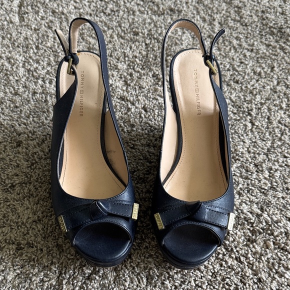 Tommy Hilfiger | Women's Navy Wedge Slingbacks - Picture 1 of 5